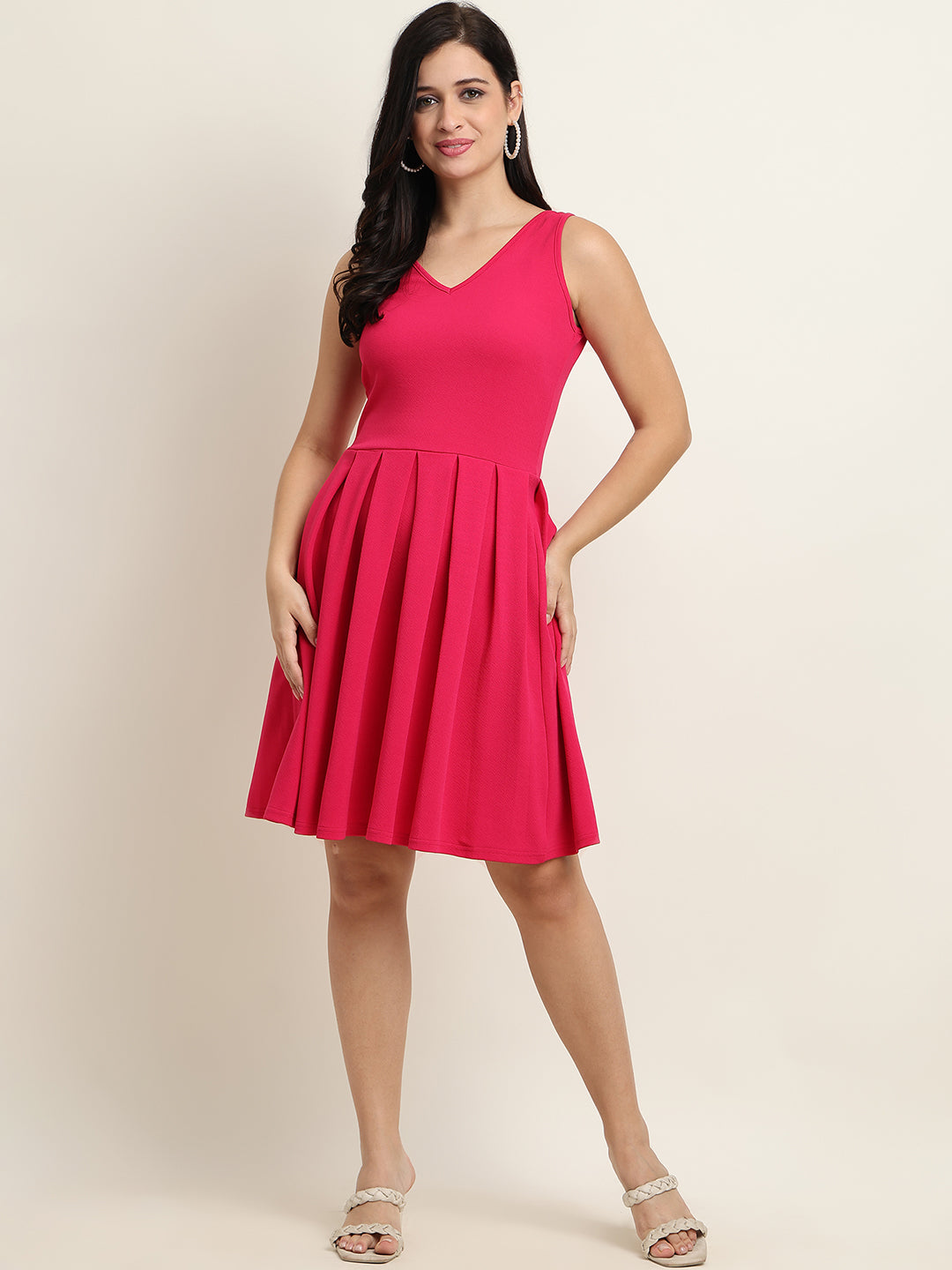 Classic Pink Sleeveless Fit & Flare Dress
