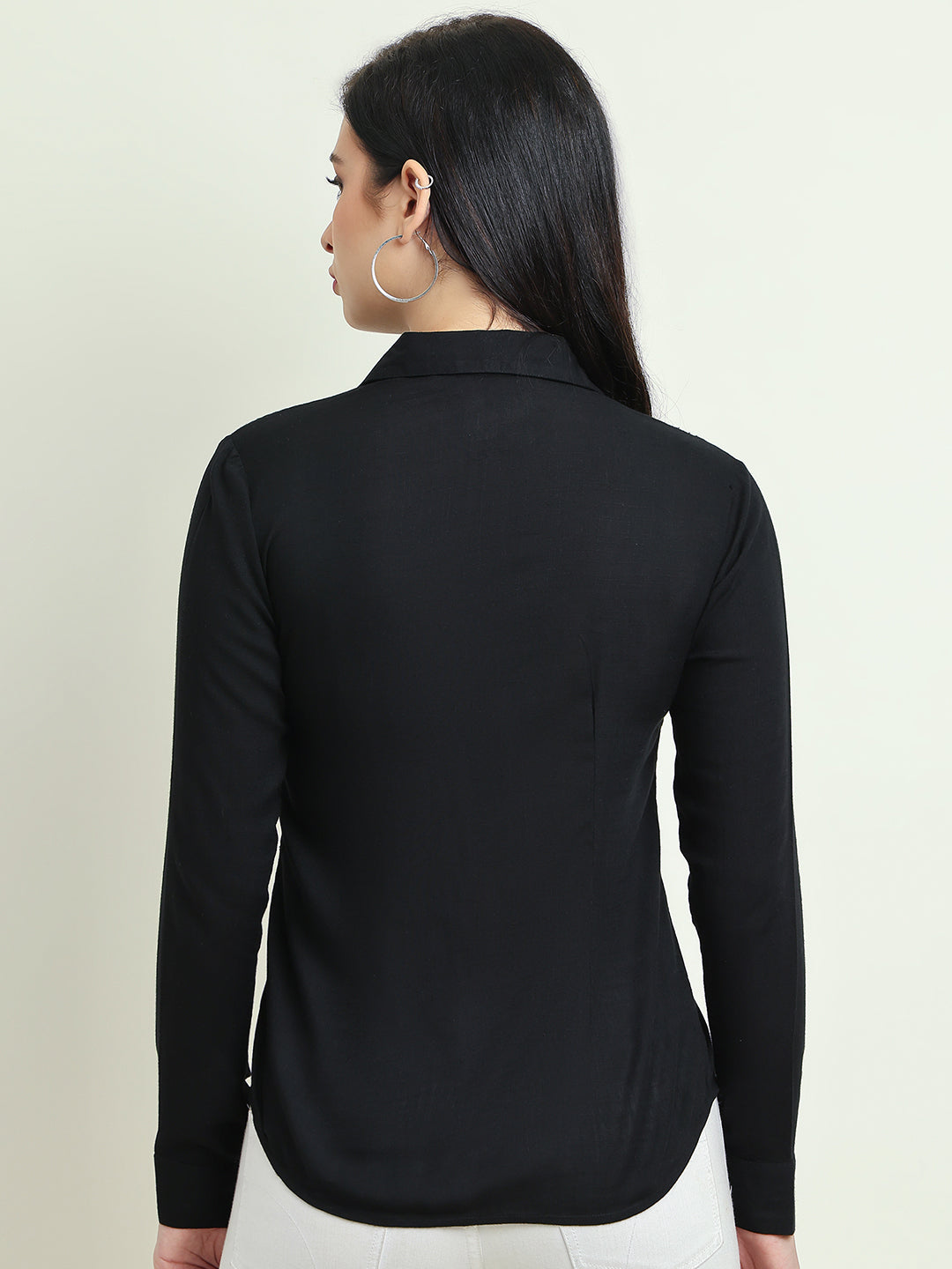 Women’s Black Cotton Casual Shirt – Slim Fit