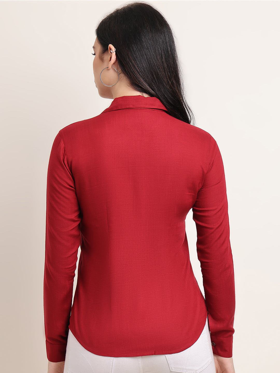 Women’s Red Cotton Casual Shirt – Slim Fit