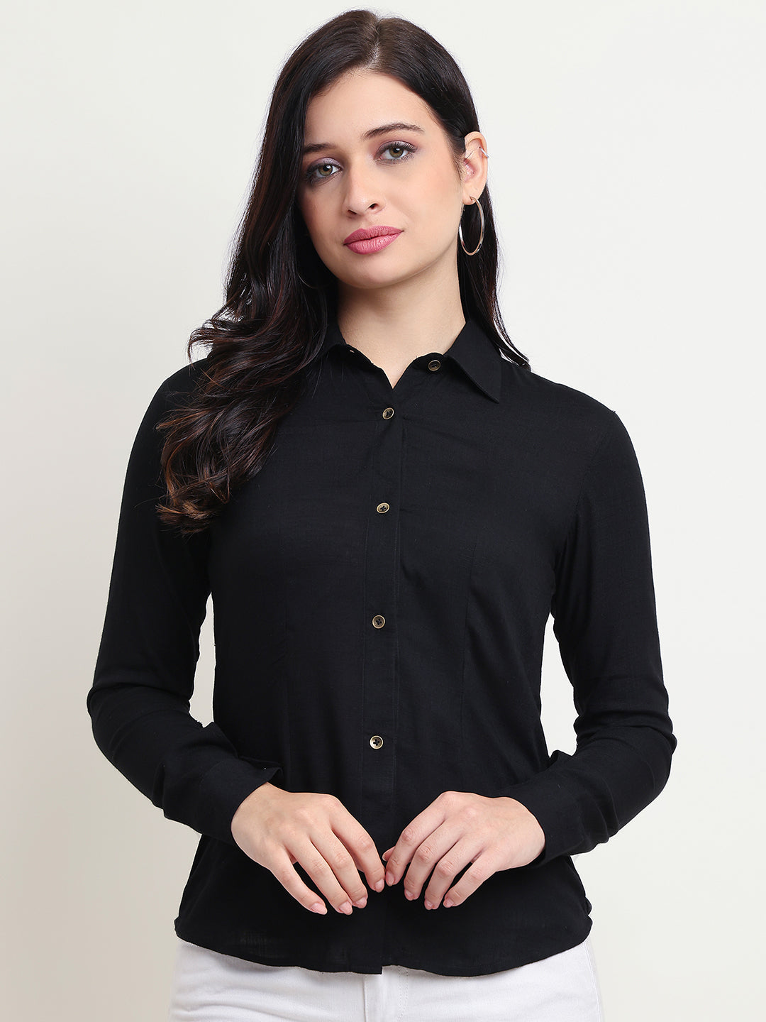 Women’s Black Cotton Casual Shirt – Slim Fit