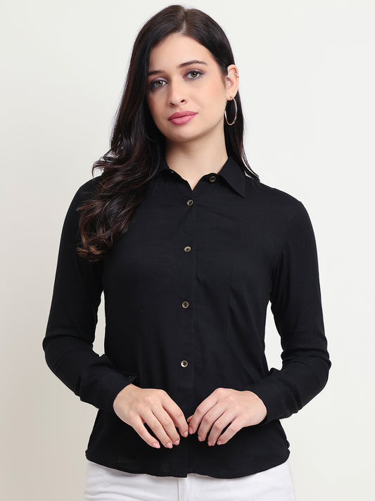 Women’s Black Cotton Casual Shirt – Slim Fit