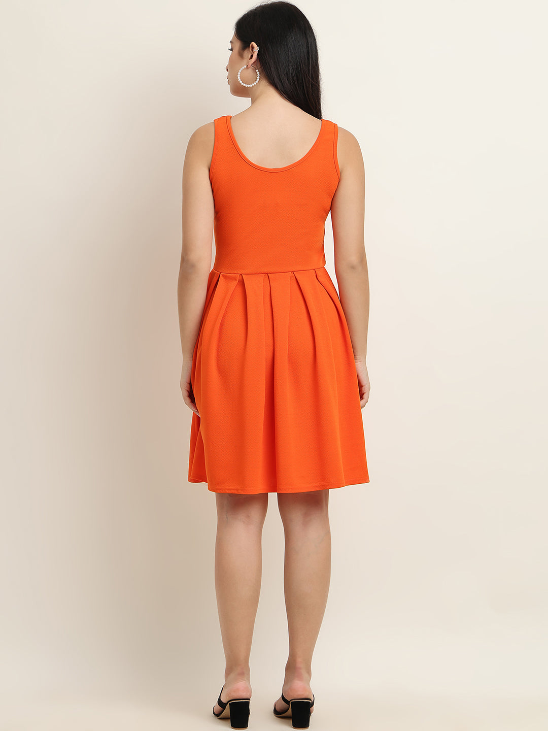 Classic Orange Sleeveless Fit & Flare Dress