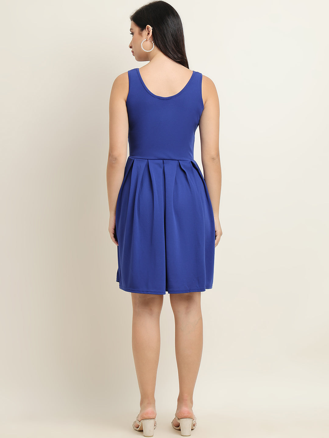 Classic Blue Sleeveless Fit & Flare Dress