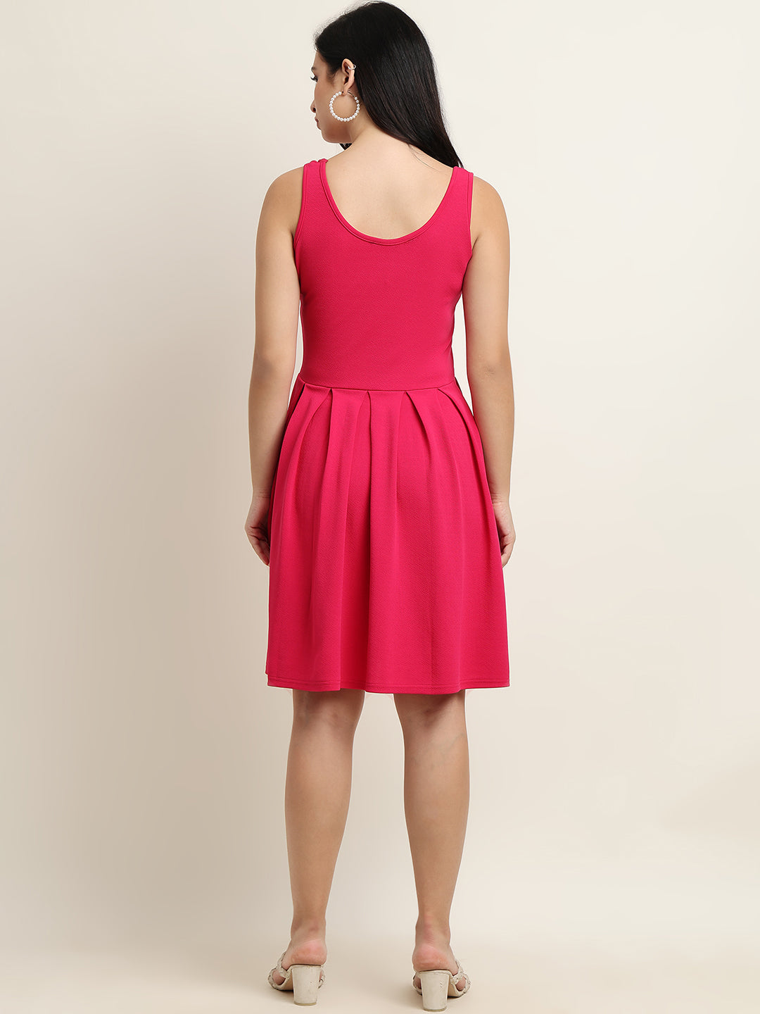 Classic Pink Sleeveless Fit & Flare Dress
