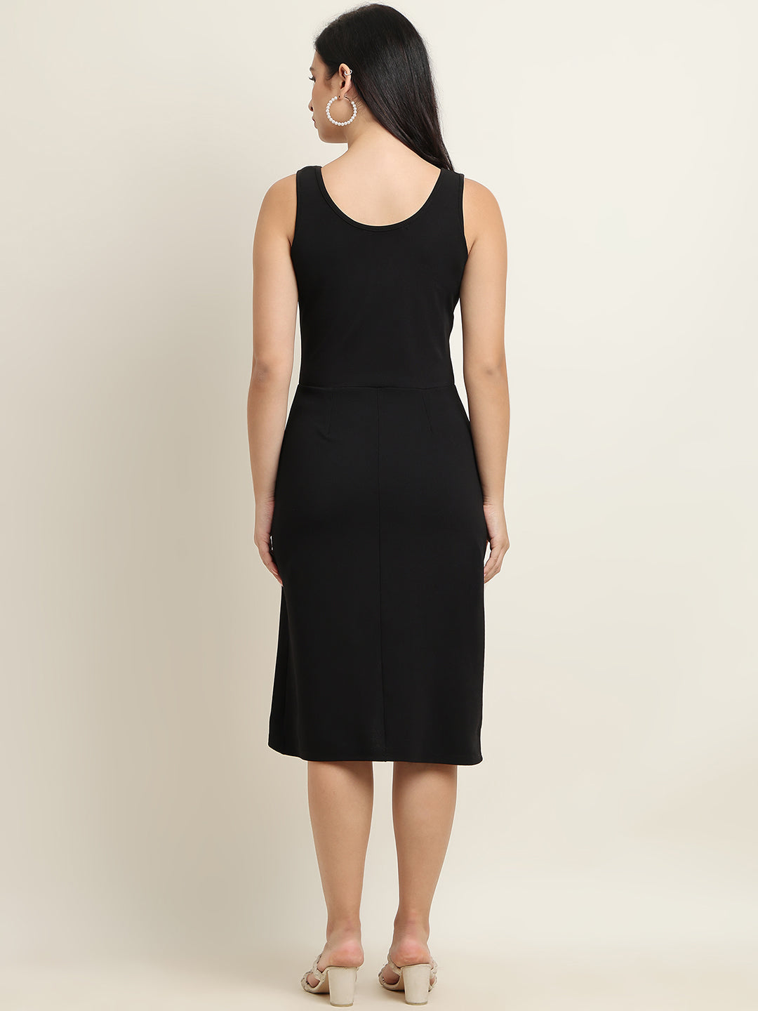 Women’s Black Front Cut Knee-Length Dress