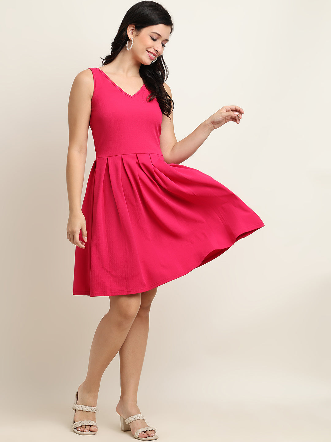Classic Pink Sleeveless Fit & Flare Dress