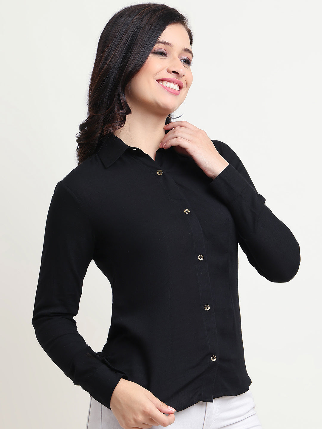 Women’s Black Cotton Casual Shirt – Slim Fit