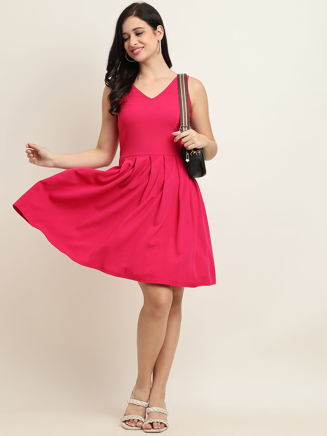Classic Pink Sleeveless Fit & Flare Dress