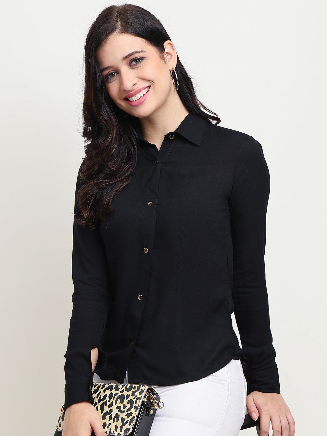 Women’s Black Cotton Casual Shirt – Slim Fit