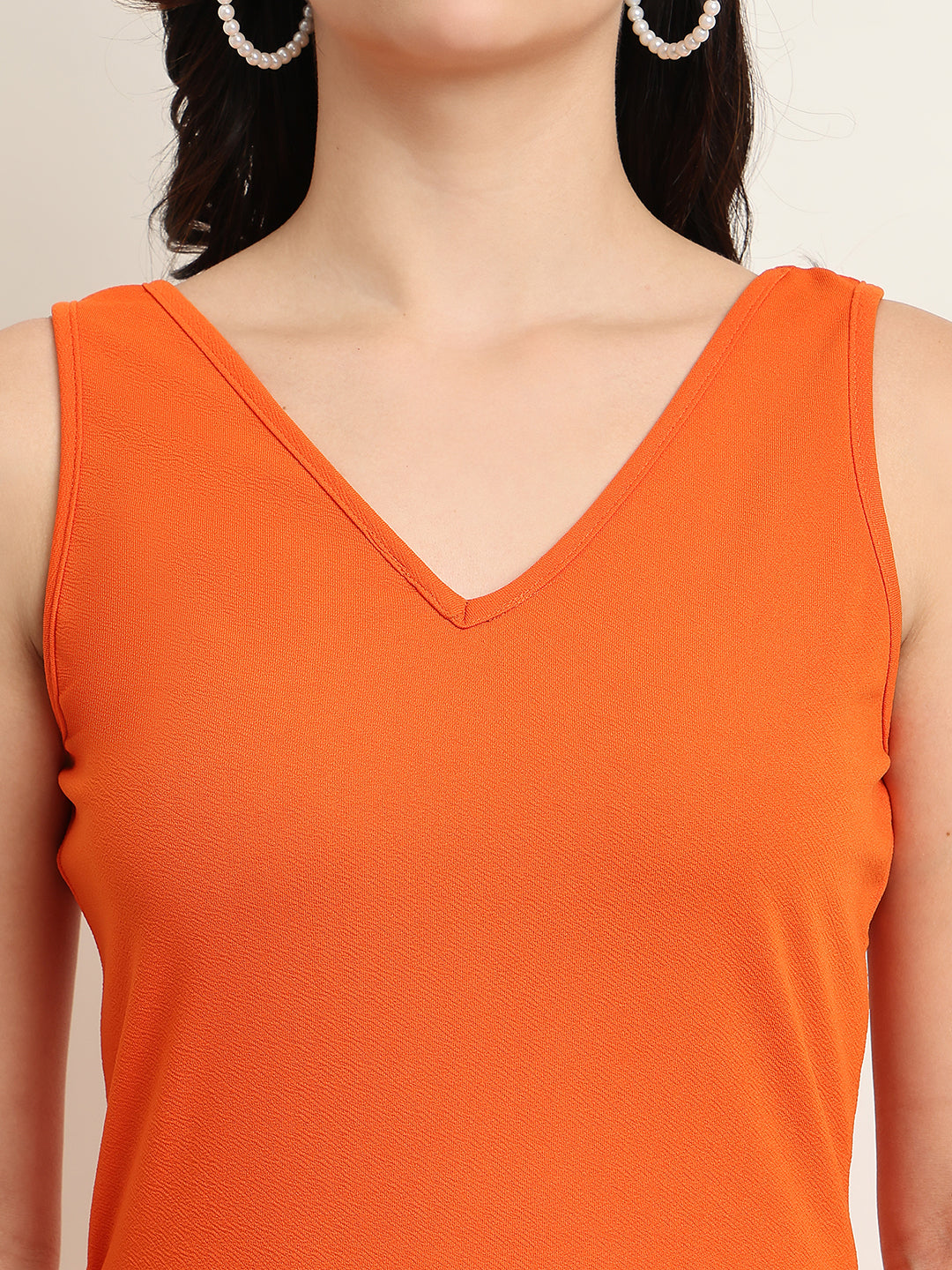 Classic Orange Sleeveless Fit & Flare Dress