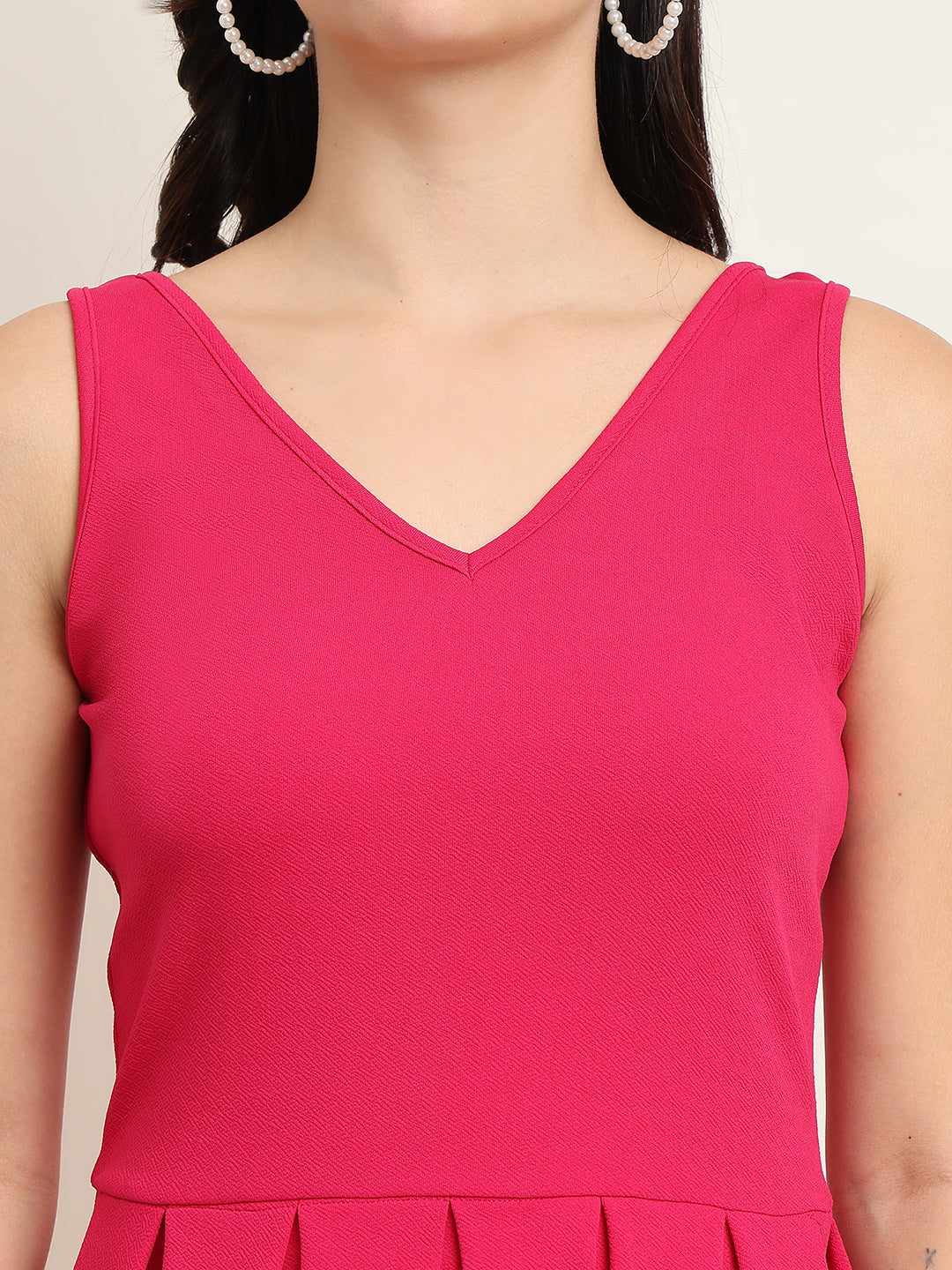 Classic Pink Sleeveless Fit & Flare Dress