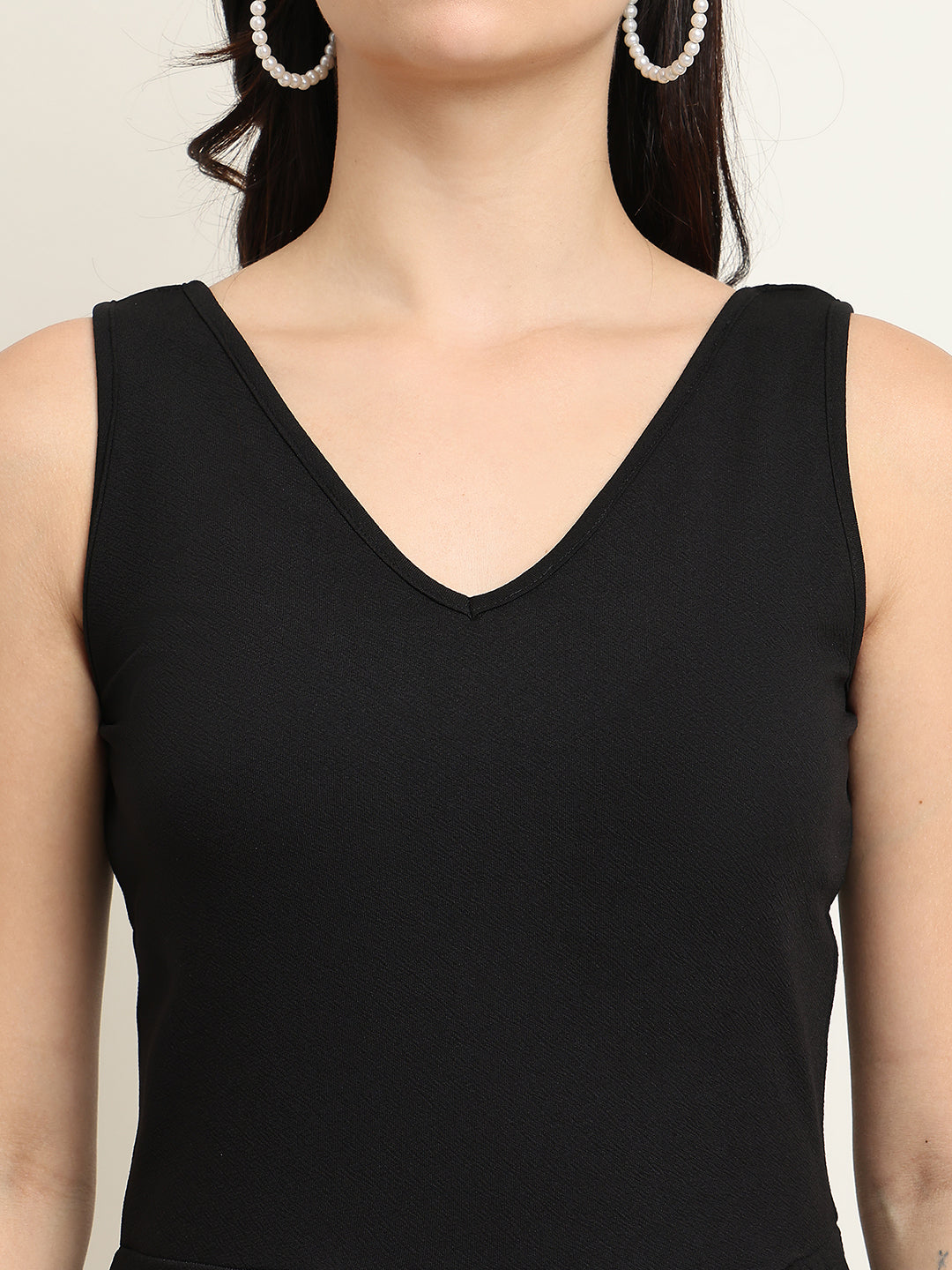 Women’s Black Front Cut Knee-Length Dress