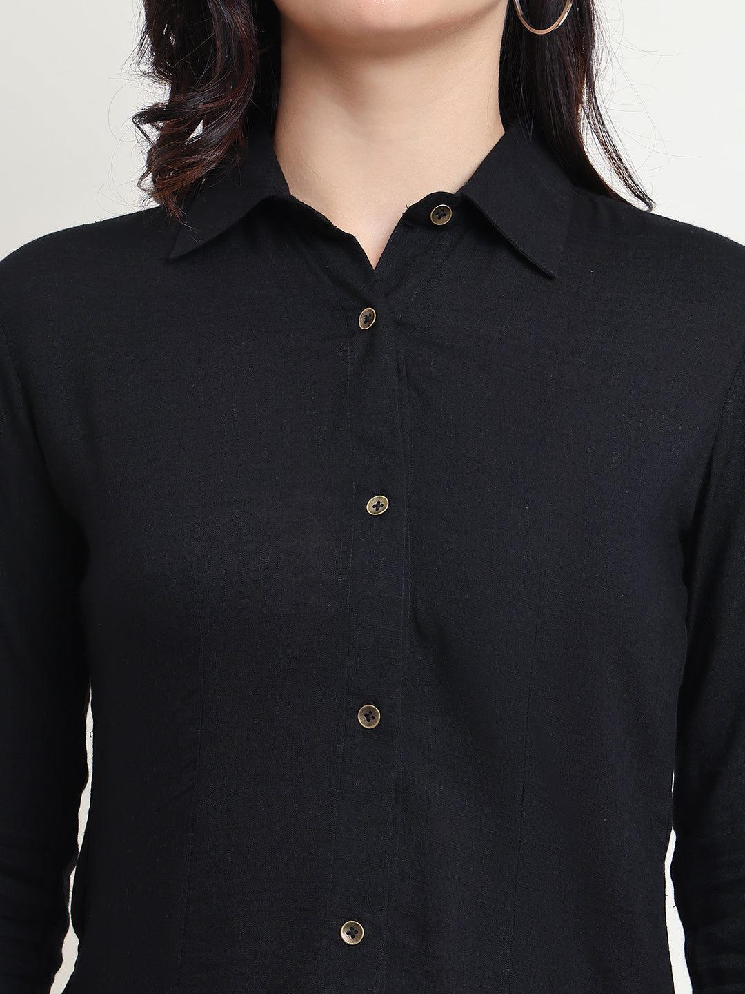 Women’s Black Cotton Casual Shirt – Slim Fit