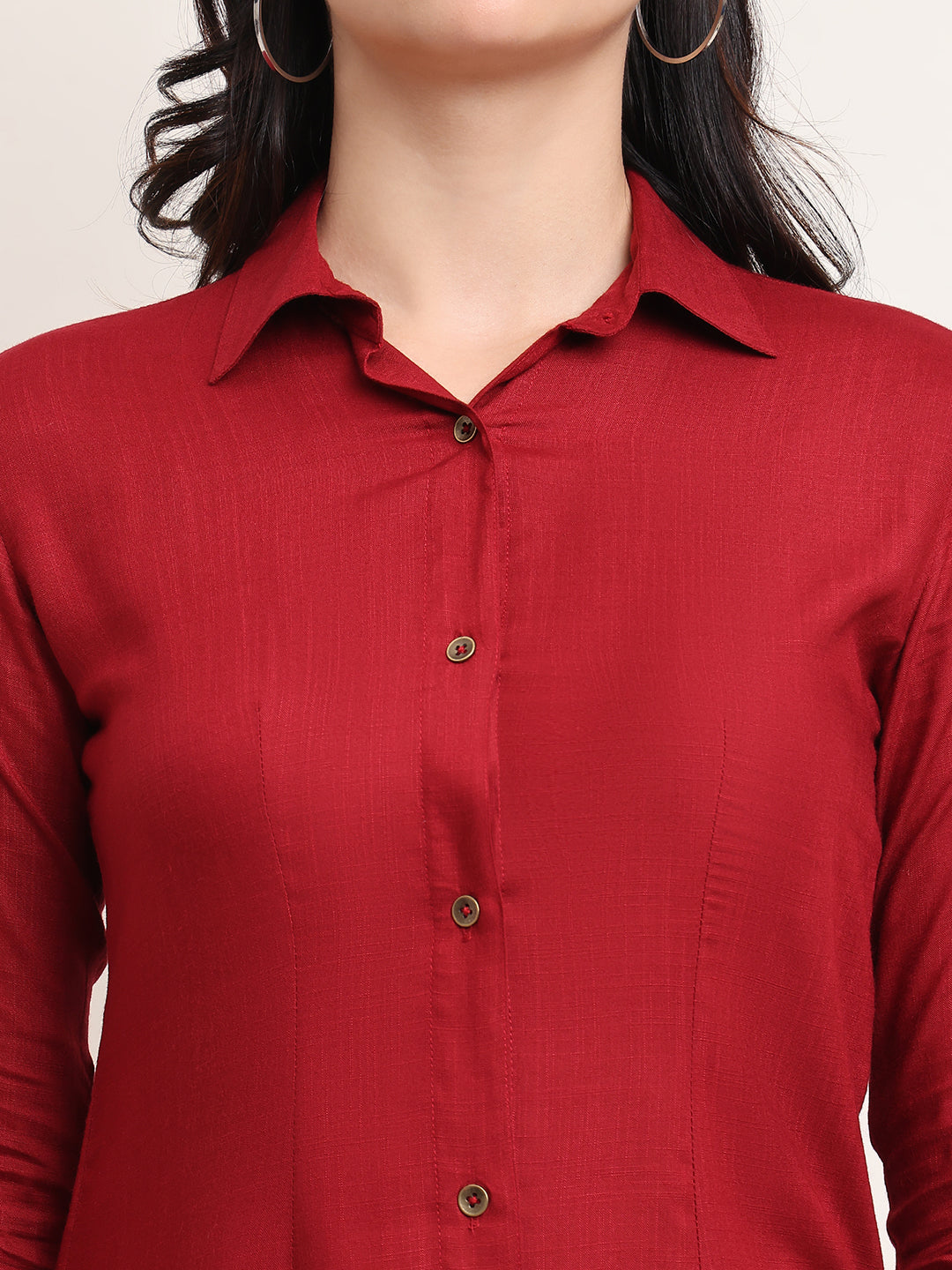 Women’s Red Cotton Casual Shirt – Slim Fit