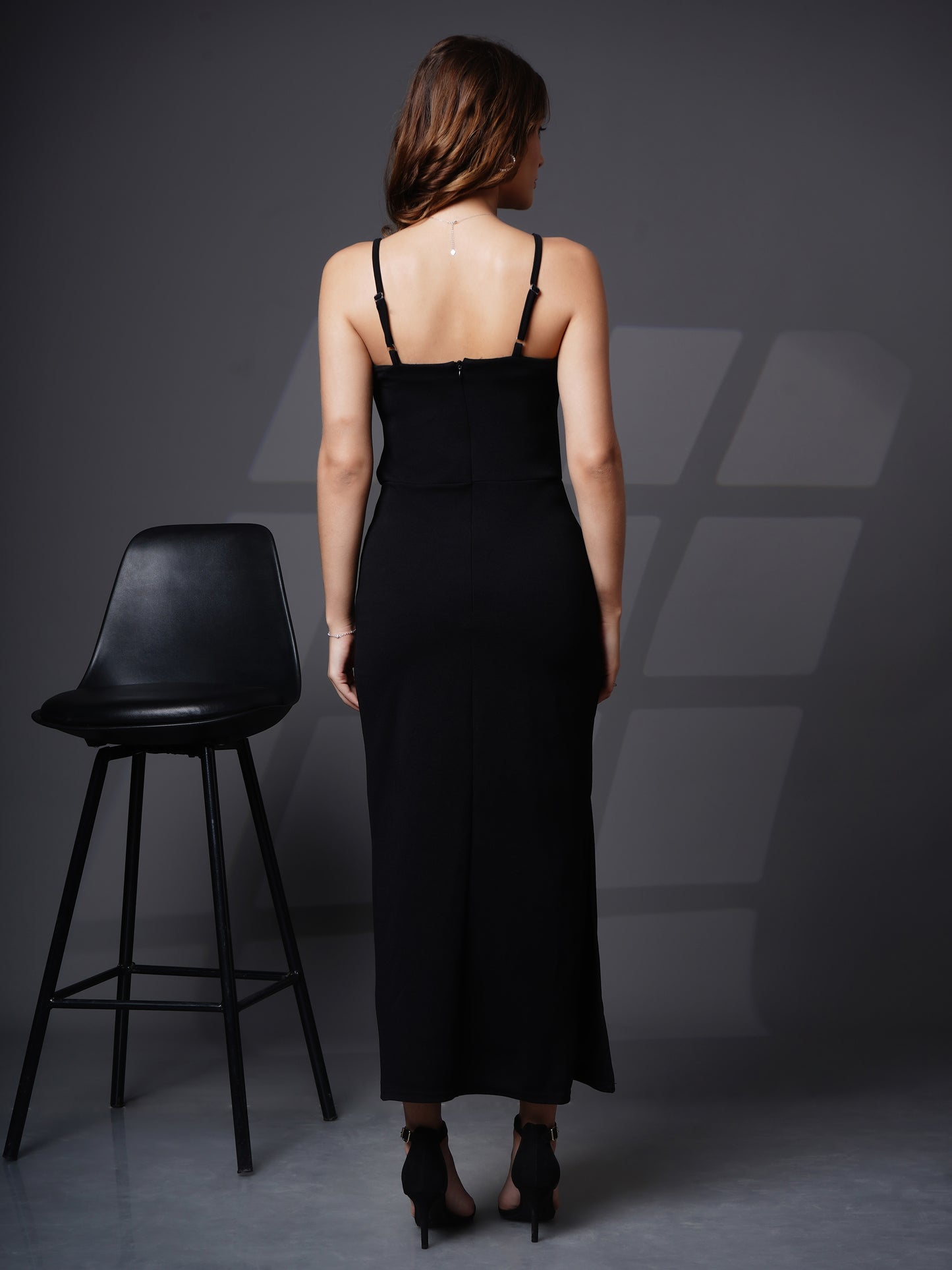 Solid strappy A line long dress
