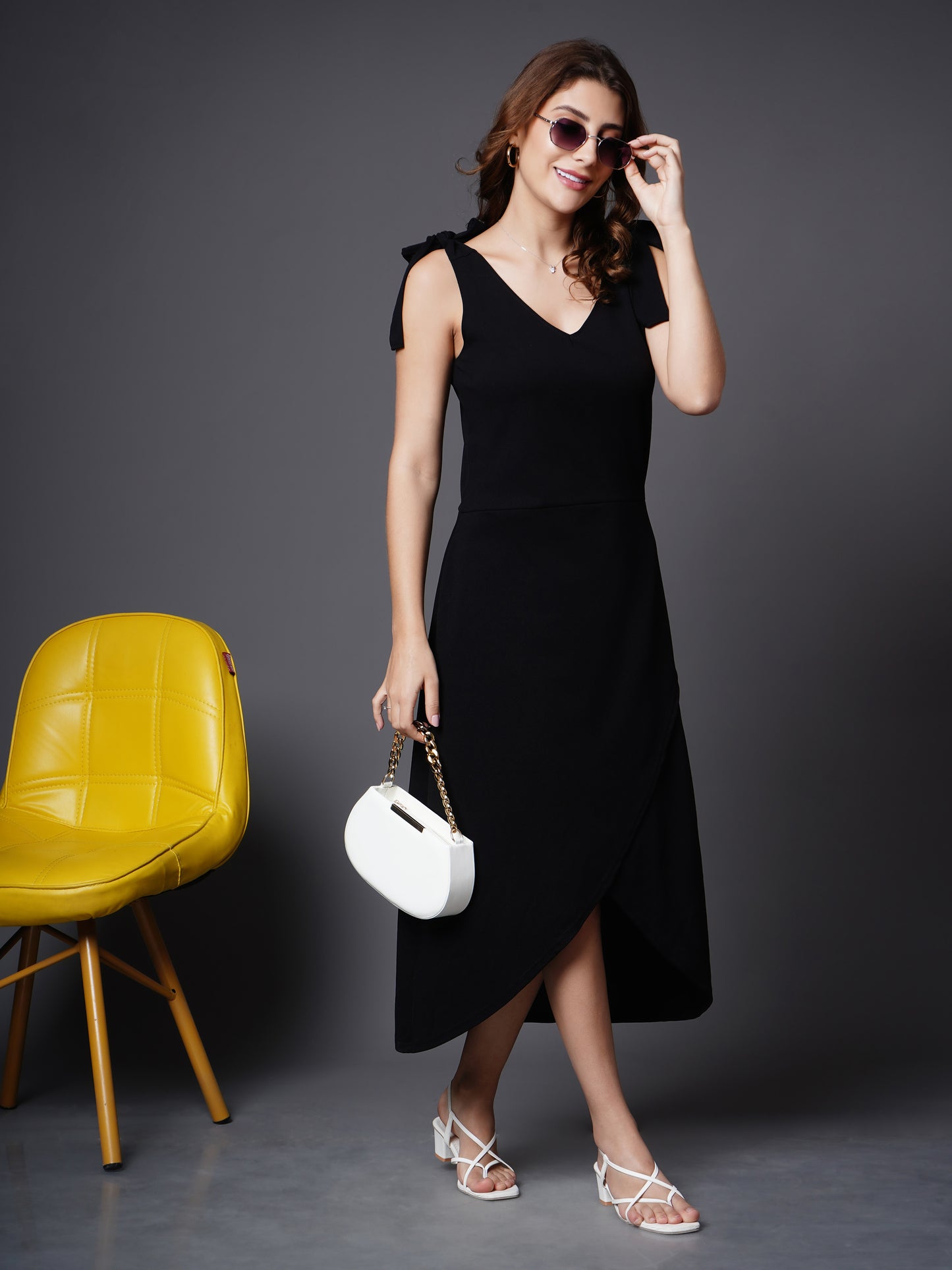 Shoulder strap tulip hem dress