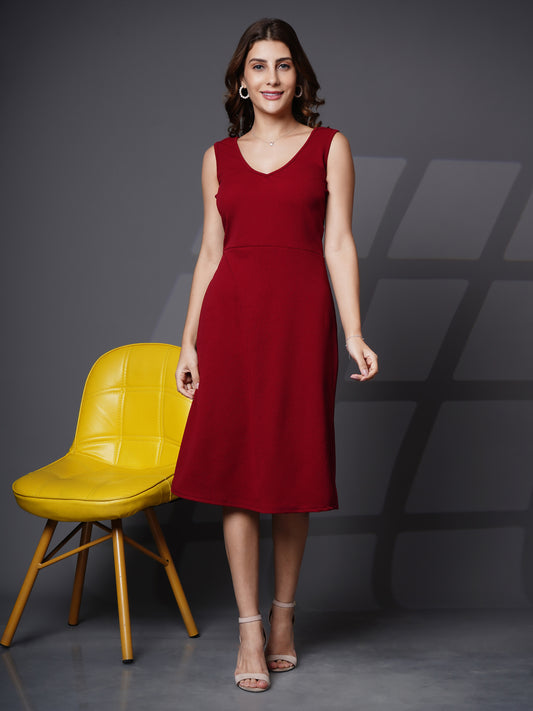 Round neck Aline dress Maroon