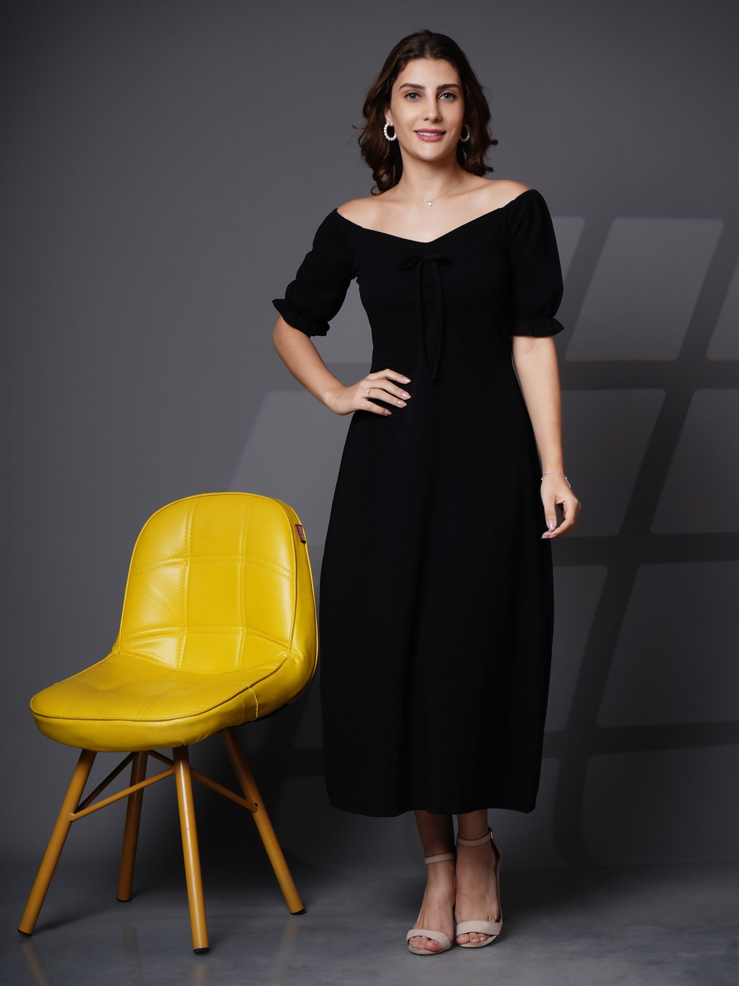 Puff sleeve fit and flare dress