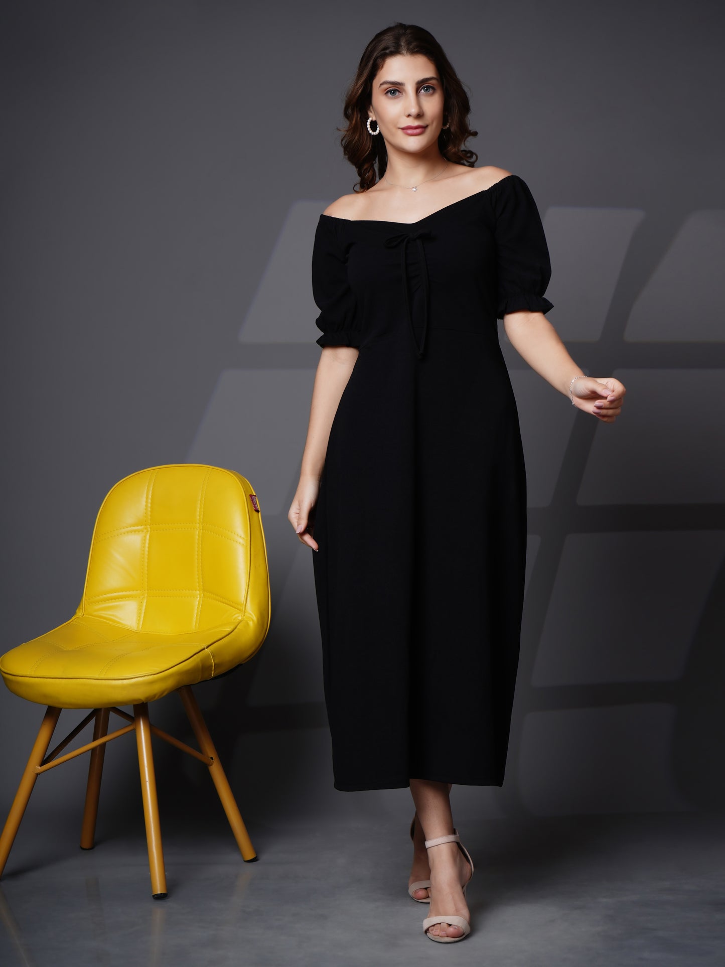 Puff sleeve fit and flare dress