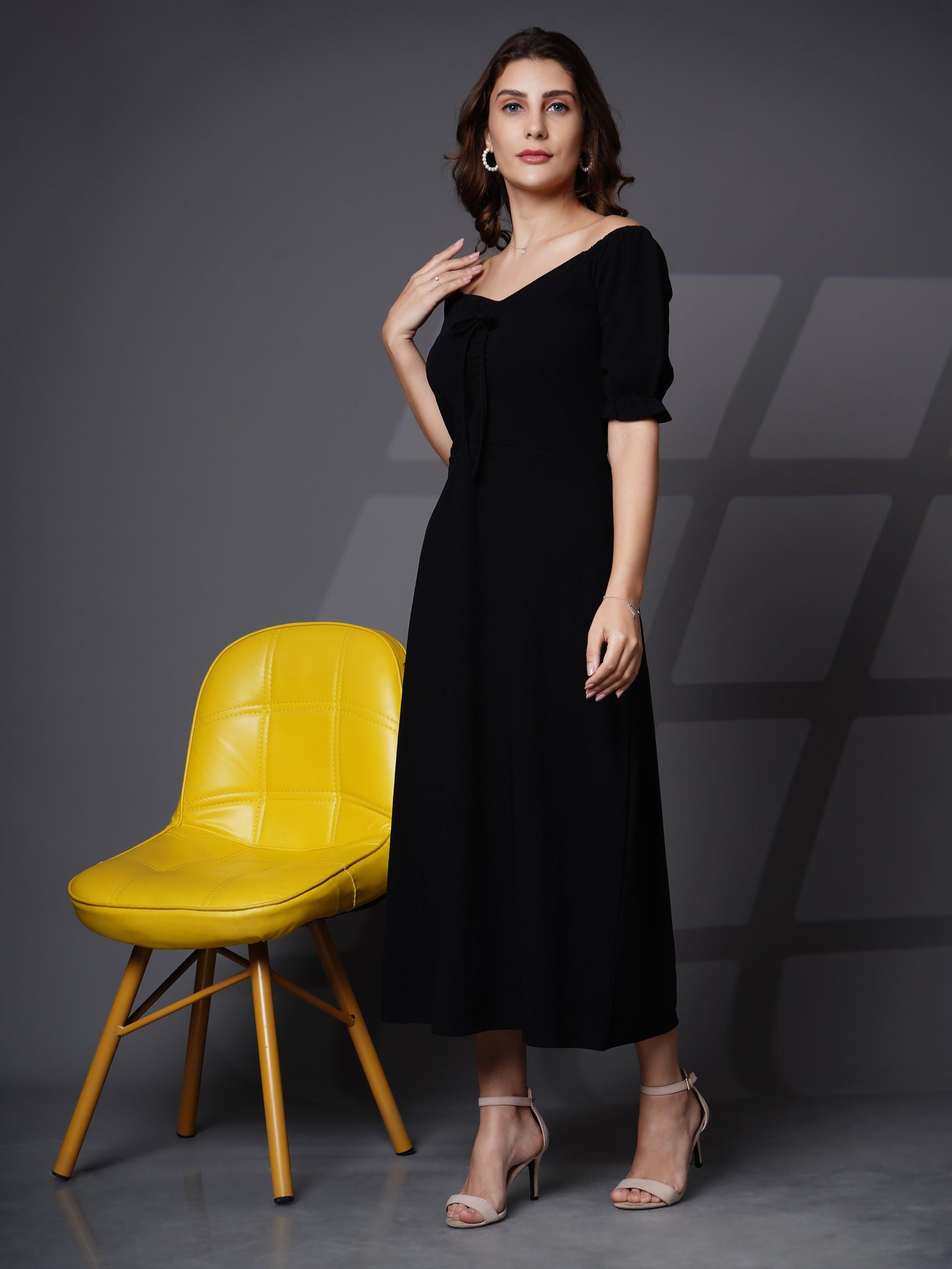 Puff sleeve fit and flare dress