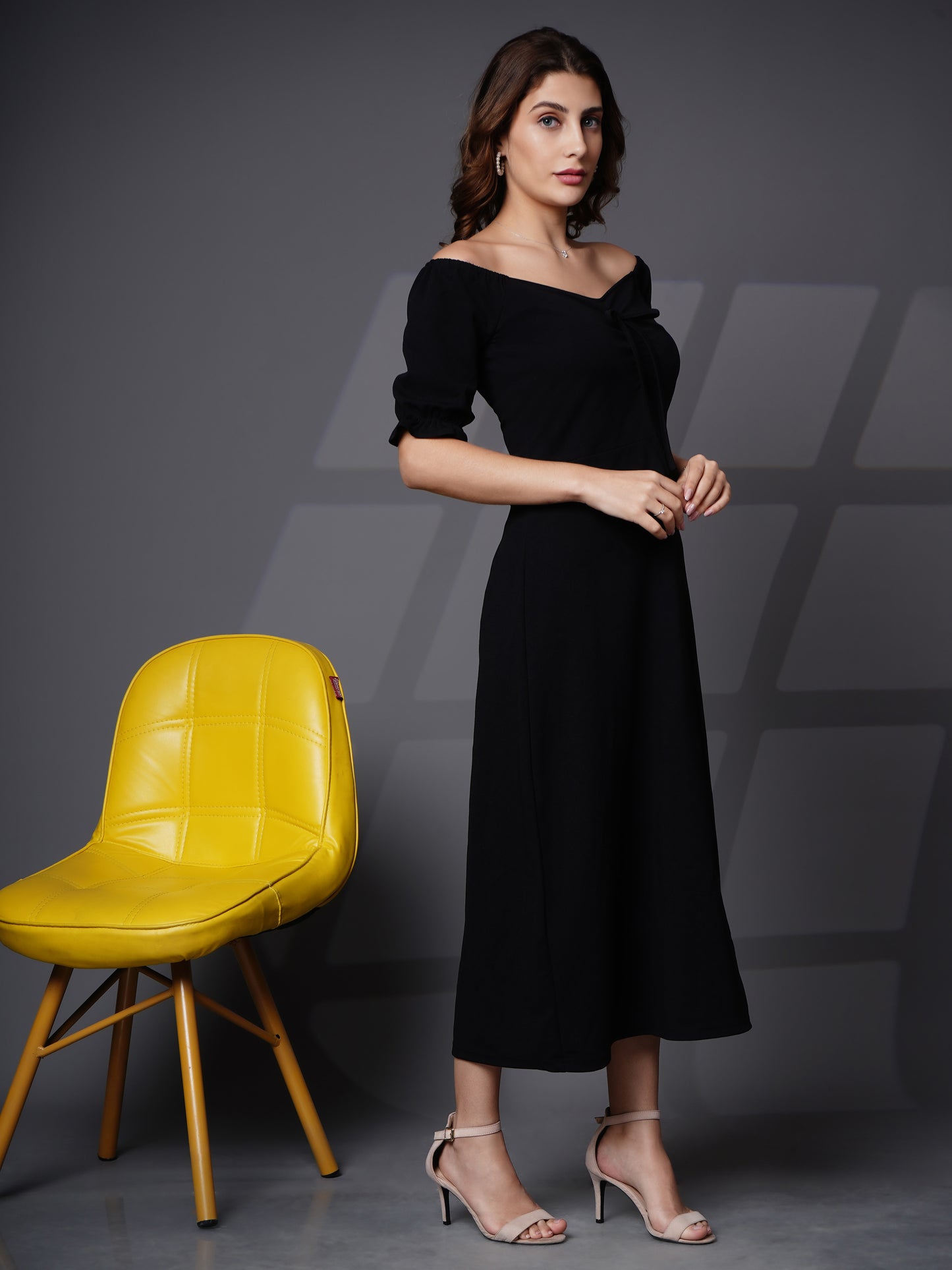 Puff sleeve fit and flare dress