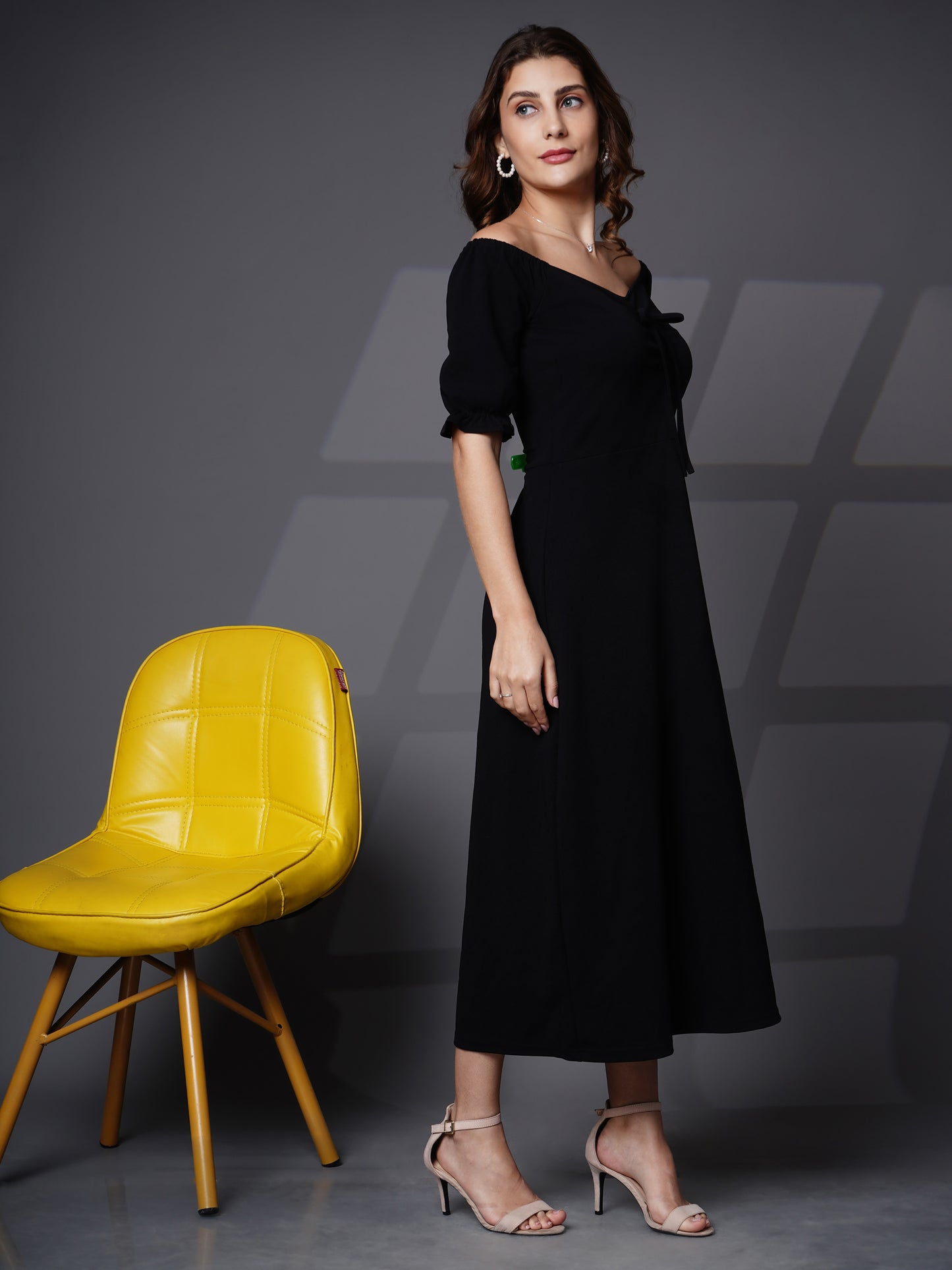 Puff sleeve fit and flare dress