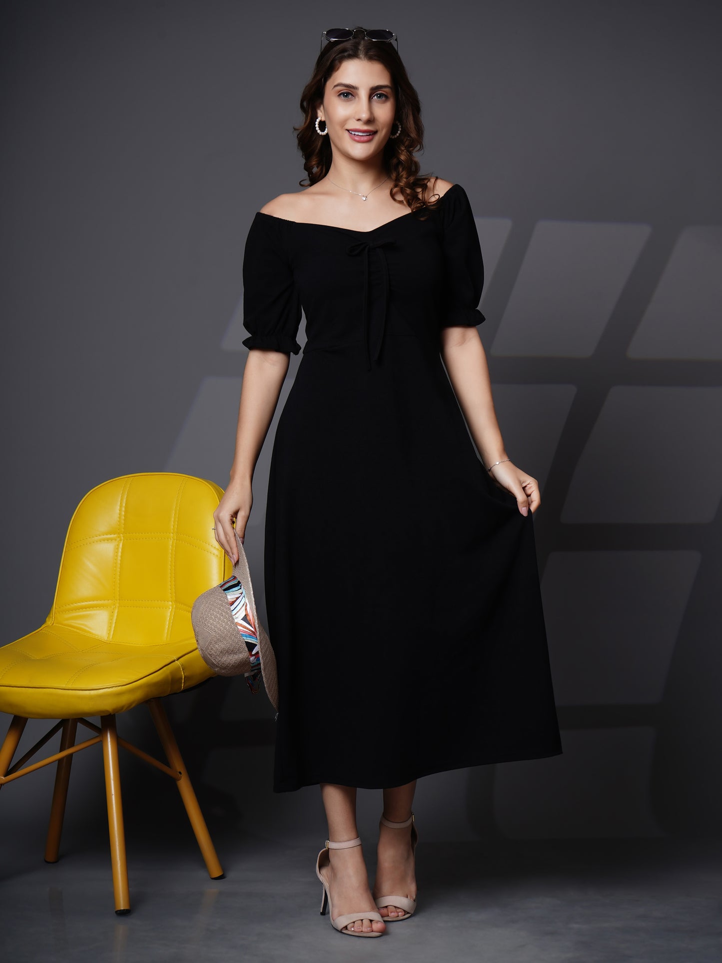 Puff sleeve fit and flare dress