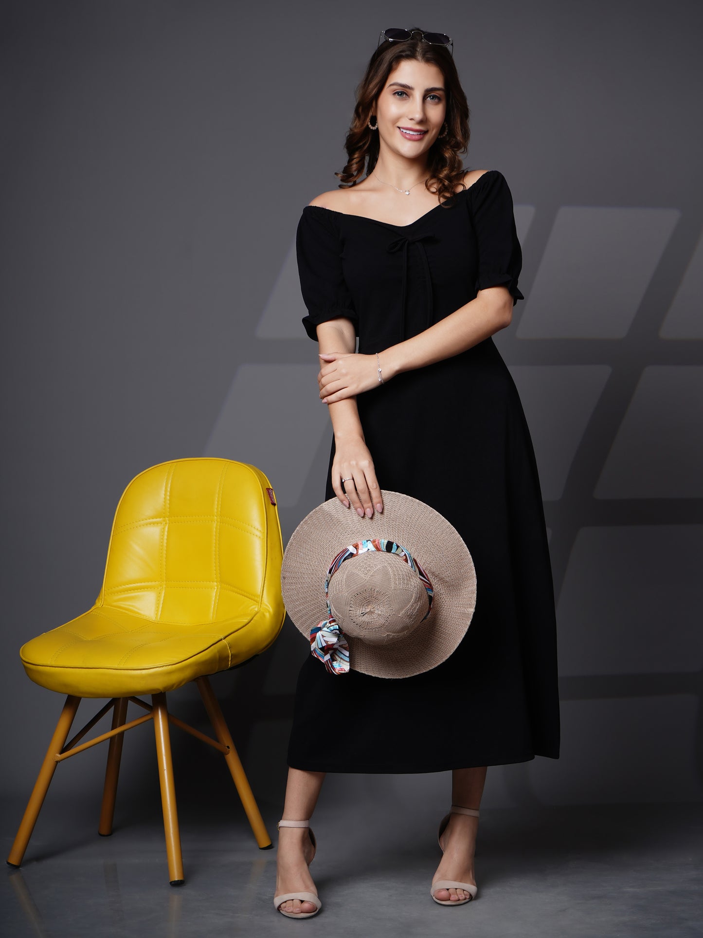 Puff sleeve fit and flare dress