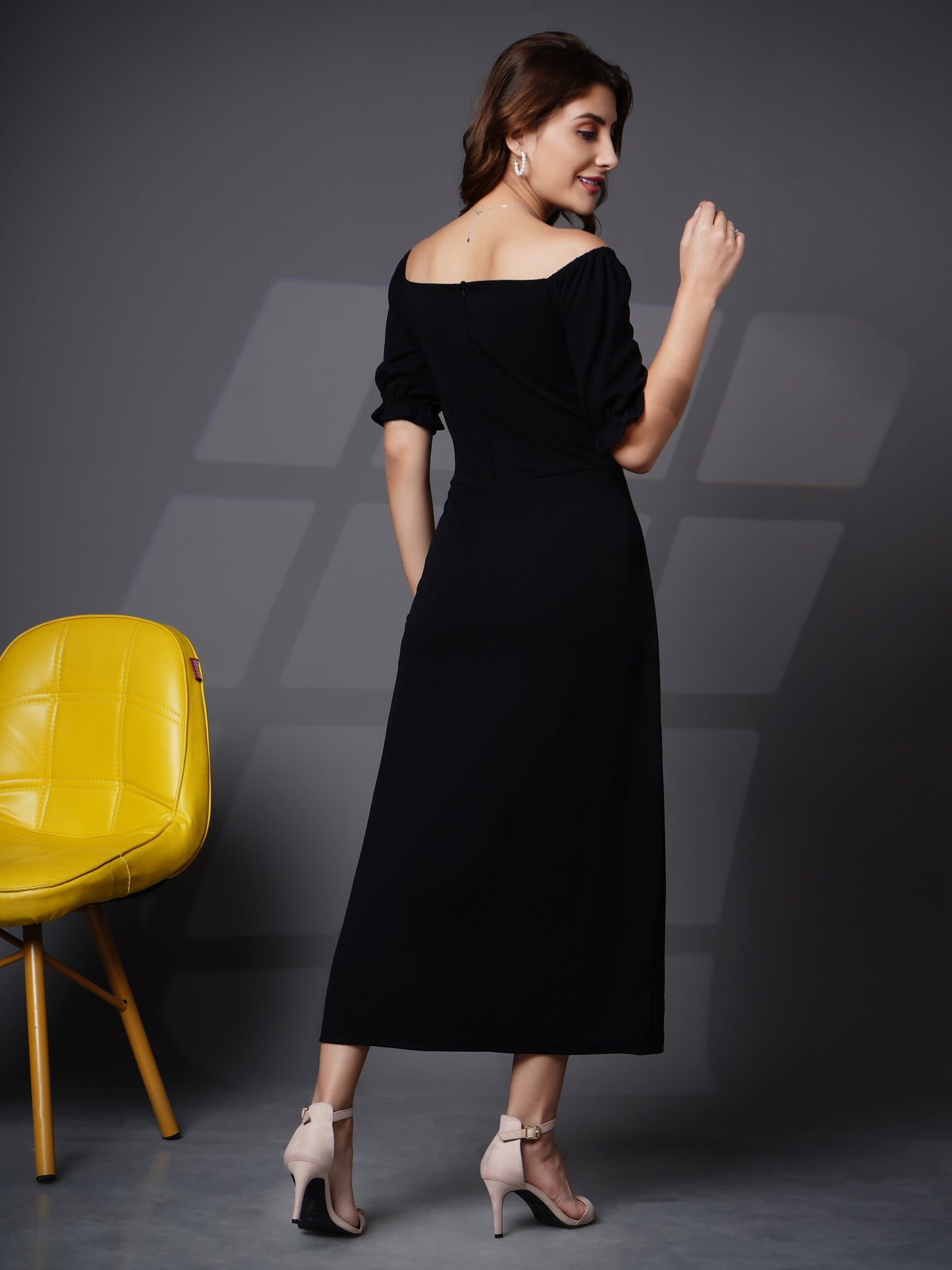 Puff sleeve fit and flare dress