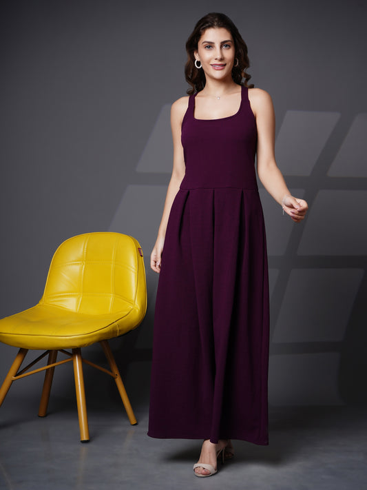 Box pleat fit & flare long dress Purple