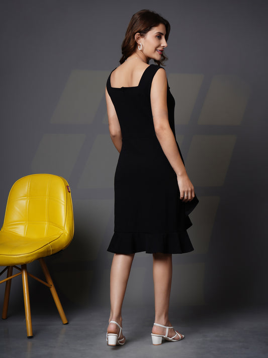 Sweetheart neck frill wrap dress Black