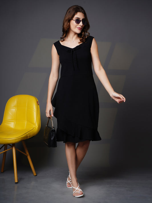 Sweetheart neck frill wrap dress Black