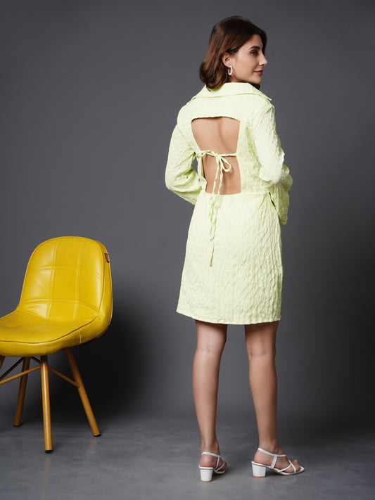 Full sleeve shirt collor wrap dress Green